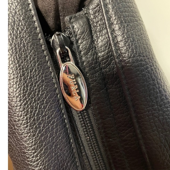 Furla Black Pebbled Leather Tote Bag Silver Chain Shoulder Strap Slouchy Hobo - Picture 11 of 15